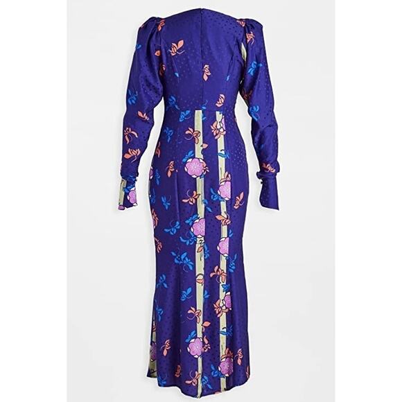NWT Silvia Astore Jade Blue Floral Silk Midi Dress Size 42 |‎ Medium Long Sleeve - Picture 6 of 16
